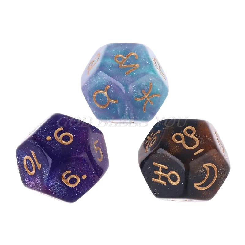 Polyhedral Dices Board-Games Divination Astrology D12 Dichromatic 3pcs/Set 