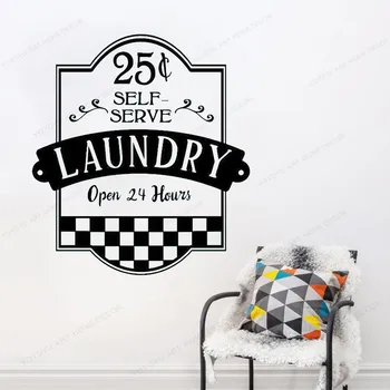

Wall Stickers Laundry open 24 hours Washing Self Serve Utility Art Decals Vinyl HJ41