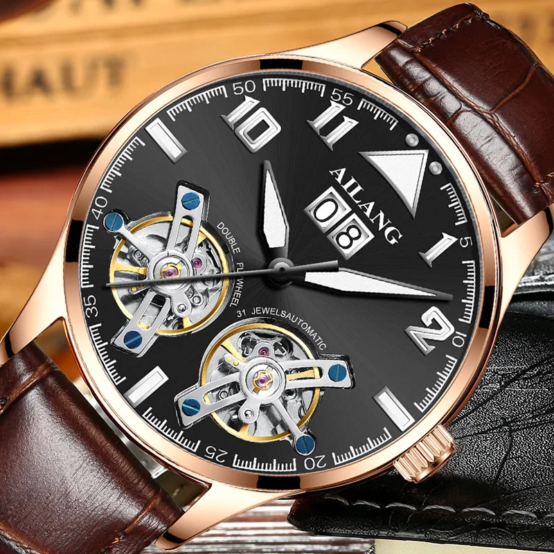 

Double Tourbillon Watches AILANG Men's Automatic Watch Self-Wind Fashion Men Mechanical Wristwatch Leather Relogio Masculino