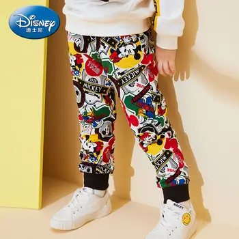 

Disney Mickey Boy Trousers 100% Cotton Baby Breathable Pants Kids Warm Soft Cartoon Pants Children Casual Mosquito Net Pants
