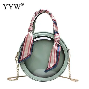 

Round Pattern Female Handbag Green Leather Transparent Handbags Chain Crossbody Bags Cute Mini Soft Tote Casual Shoulder Bag