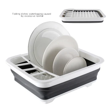 

1pcs Plastic Folding Drying Basket Dish Drainer with Space Saving Tray for Kitchen Tool Dish Rack Organizer