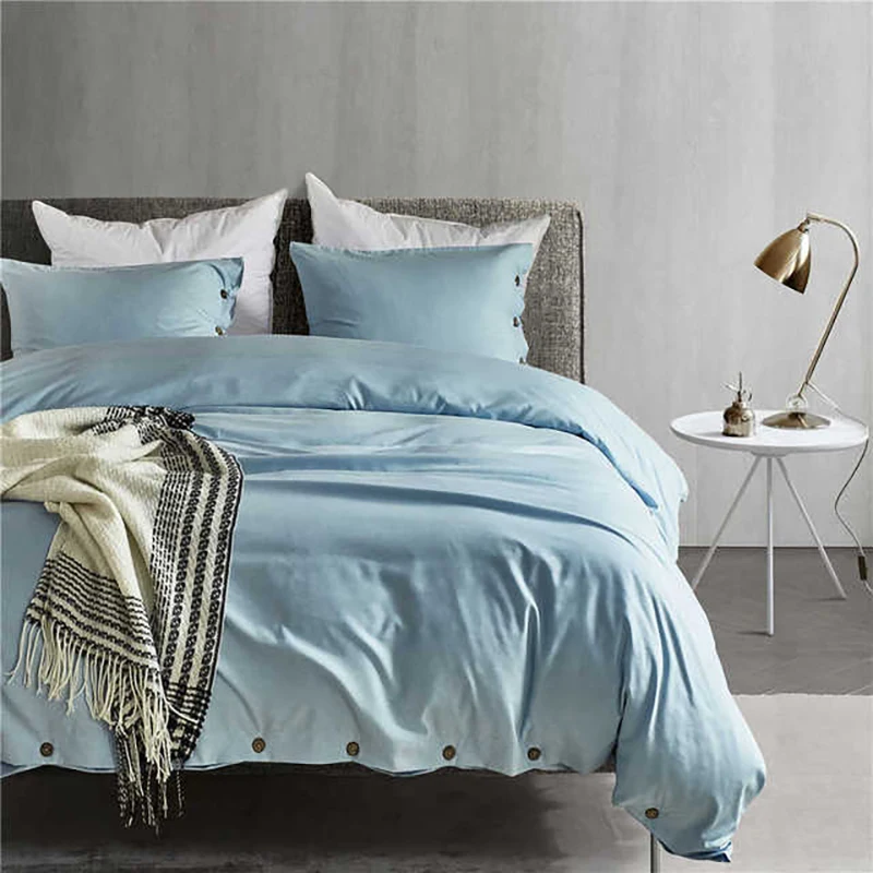 

Sanding 2/3 Pcs Duvet Cover Set Solid Color Bedding Set Button Bed Linen Sets Comforters for Twin Queen King Size Bedlinen