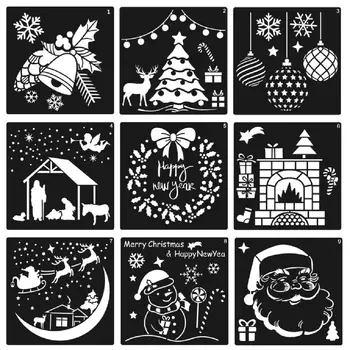 

12 Pieces Christmas Stencils Template Reusable Plastic Craft for Art Drawing Painting Spraying Window Glass Door Car Body