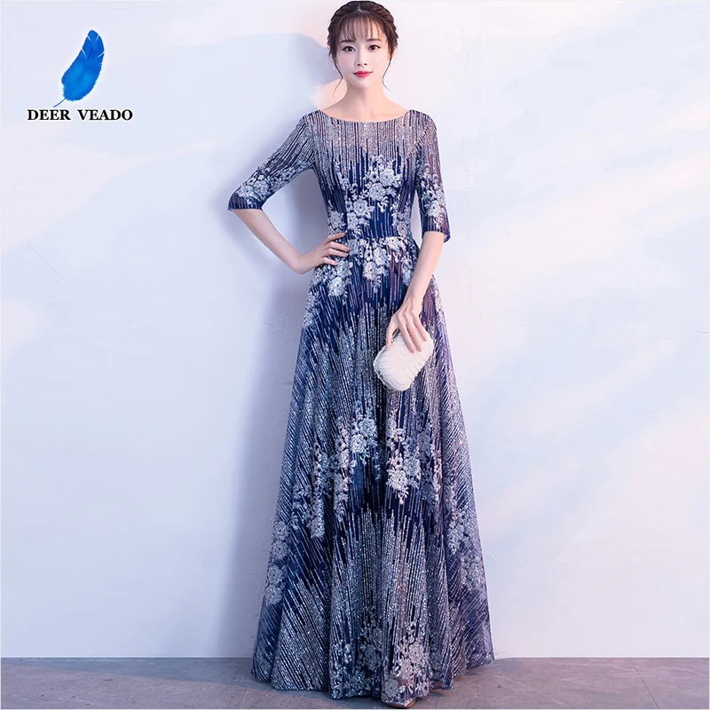 DEERVEADO Robe De Soiree полурукав вечернее платье длинное официальное вечернее платье для вечеринок DS502