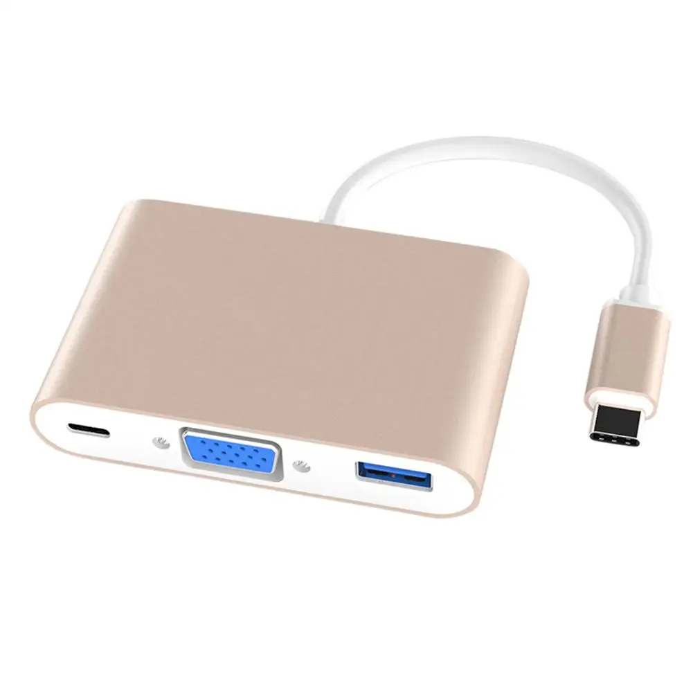 3 в 1 концентратор разработан 1080P HD type-C к VGA USB 3,0 адаптер конвертер Кабель концентратор для ноутбука Plug& Play портативный Кабель-адаптер