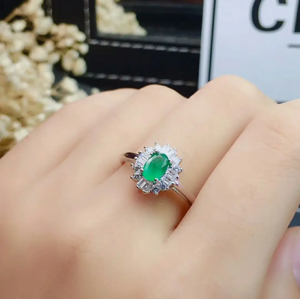 Ring MeiBaPJ натуральный Коламбия Изумрудный камень простой ювелирный набор Настоящее серебро 925 проба зеленый камень свадебные украшения для женщин - Цвет камня: Ring