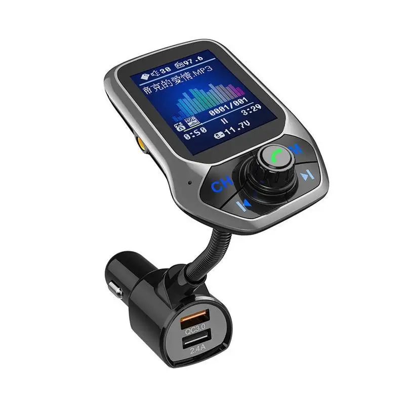 Bluetooth автомобильный комплект беспроводной Bluetooth набор громкой связи USB порт QC3.0 Быстрая зарядка цветной экран fm-передатчик MP3 музыкальный плеер - Название цвета: Черный