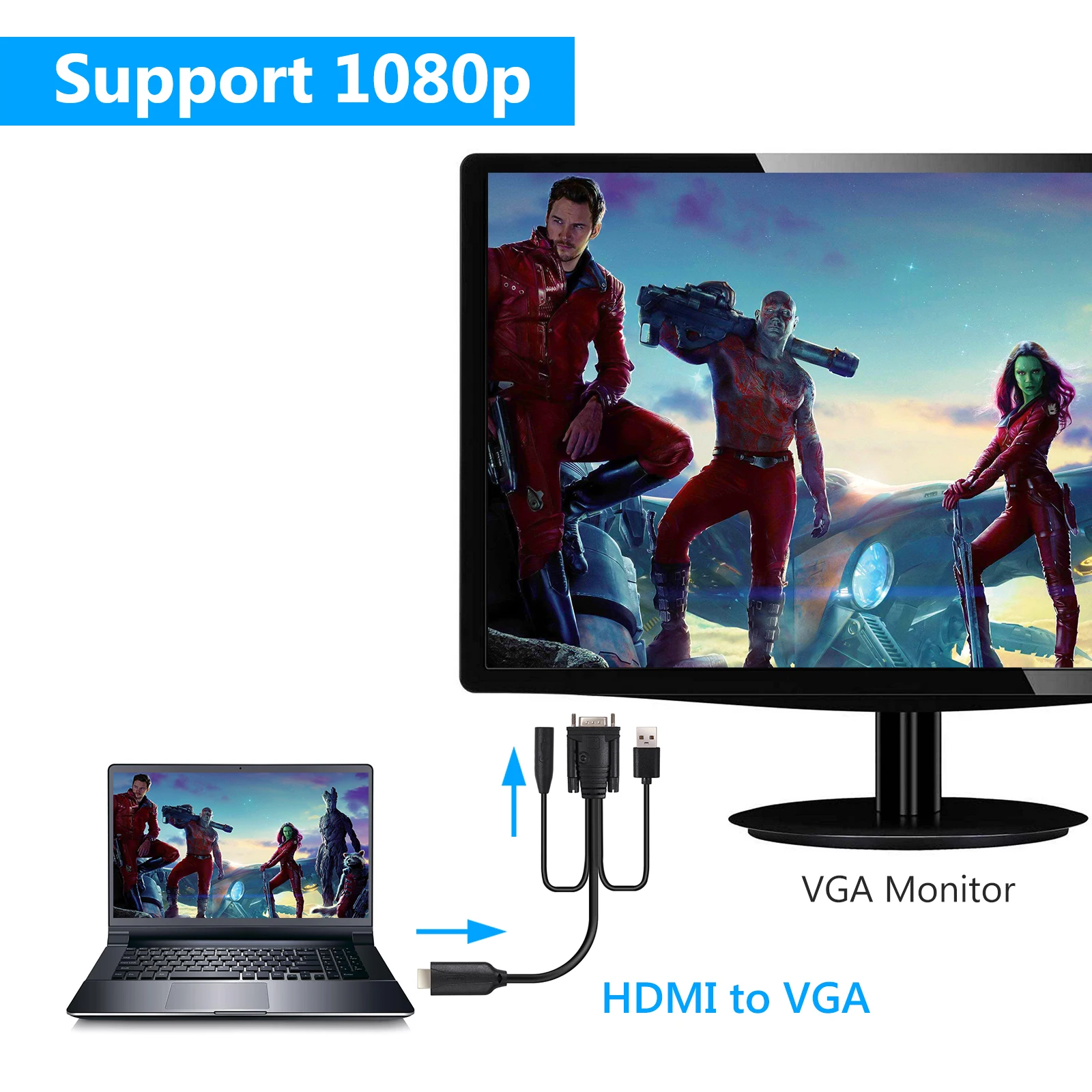 ESYNiC адаптер hdmi-vga кабель с женским 3,5 мм аудио Универсальный Активный HDMI Мужской к VGA Мужской активный видео шнур-переходник 1080