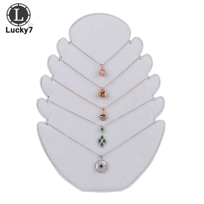 White Flame Shape Necklace Display Board Jewelry Display Board Velvet Jewelry Organizer Shelf Storage Holder Earring 5 Strips Necklace - Цвет: White