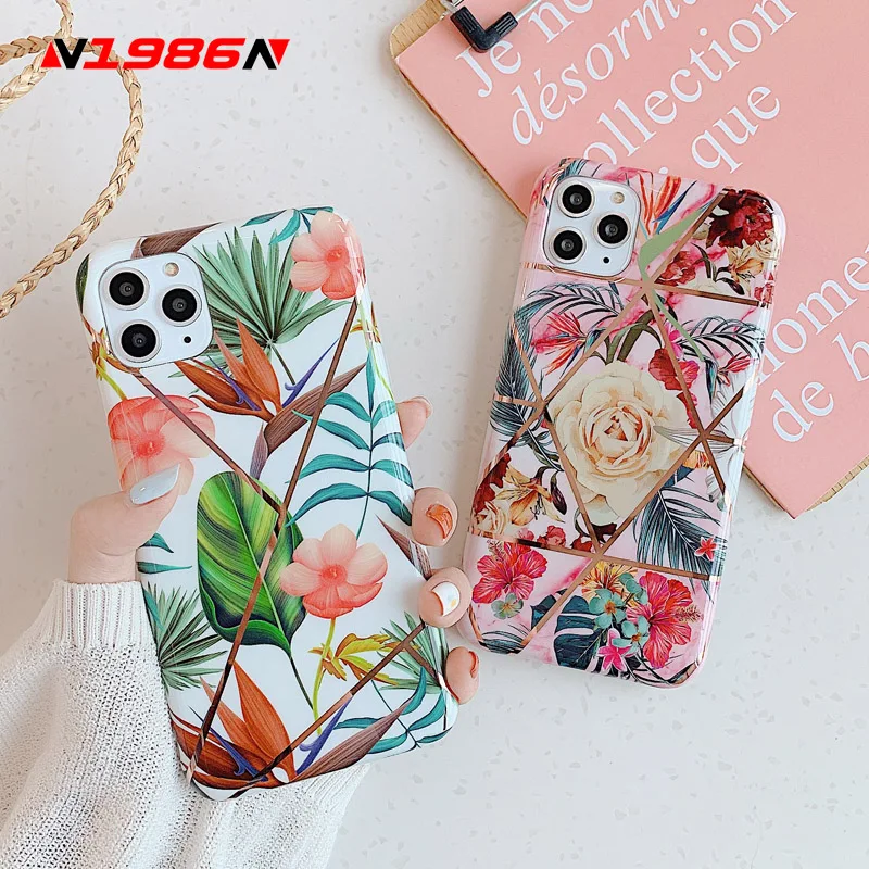 Чехол N1986N для телефона iPhone 11 Pro X XR XS Max 6 6s 7 8 Plus роскошное покрытие цветные цветы