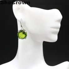 32x15 мм красивые круглые зеленые перидот CZ подарок для девочек серебряные серьги