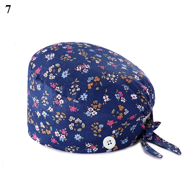 skullies men 2020 Scrub Cotton Nurse Hat Floral Bouffant Sanitary Cap with Sweatband Cartoon Printing Nursing Confortable Hat Colorful Cap men skully