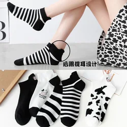 Women 's Socks Black & White Cow in Spring and Summer Cotton Thin Low Invisible for Comfortable Breathe Freely Kawaii