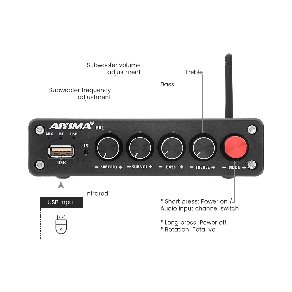 50wx2 + 100w Usb de Alta Aiyima Áudio Amplificador Subwoofer Bluetooth Fidelidade Estéreo Digital 2.1 Som Alto-falante Power Amp B01 - Image 2