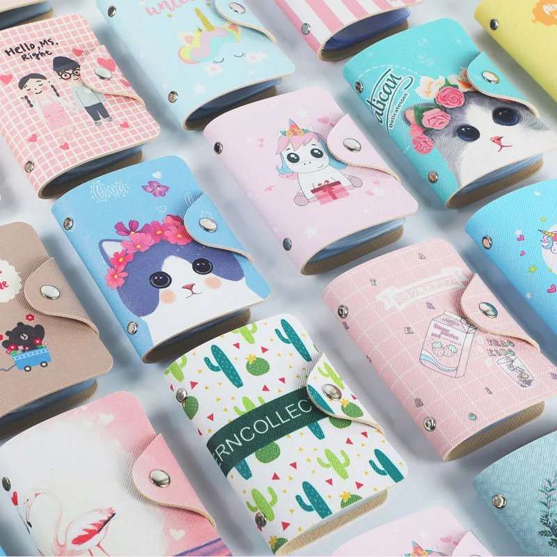 

Cute Business Card Holder Card Wallet Bank Credit ID Cards Pack Female Cartoon Cat Unicorn Multi-Card Bit PU Leather Card Case