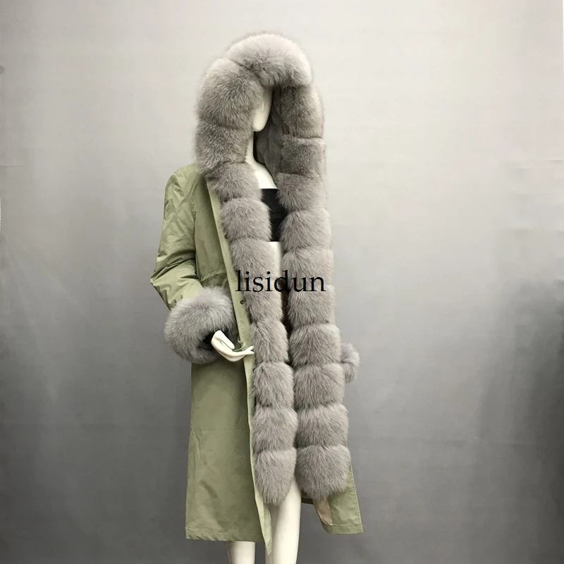 High Quality Hooded real rex rabbit fur liner parkas wholeskin rabbit women fur coat natural fox fur jacket real fur parka femme