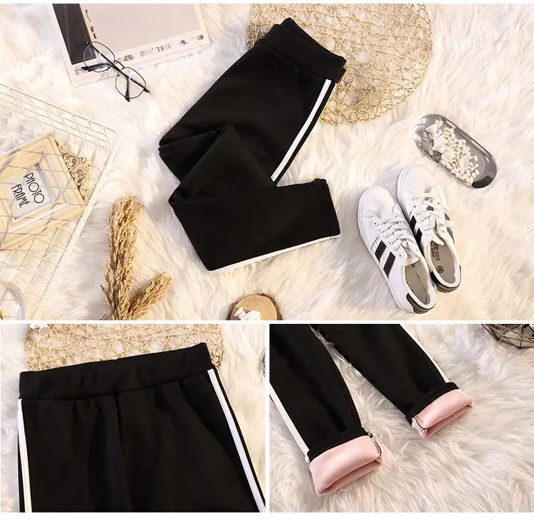 L-4XL Winter Plus size Warm Fleece Legging Women Striped Thick Velvet Bottoming Skinny Pants Large Size Pencil Leggings Trousers