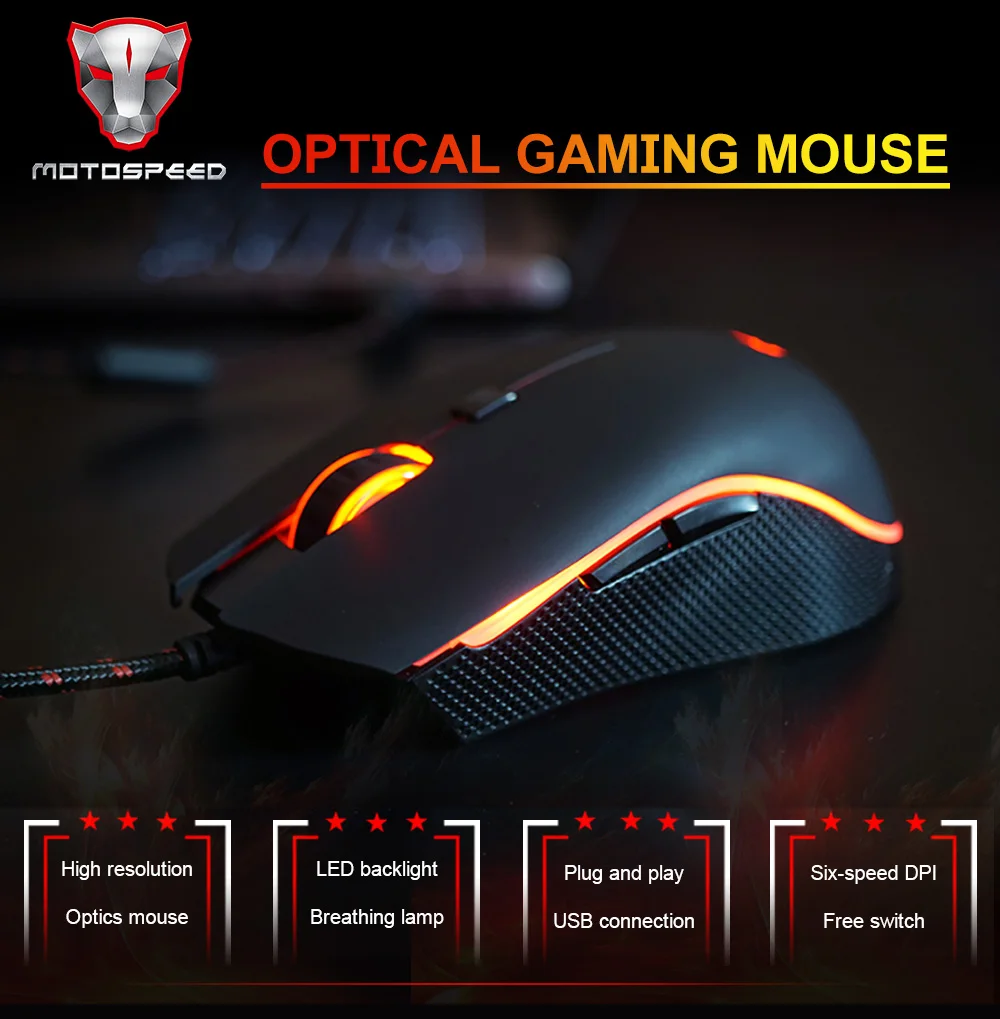 cute computer mouse Motospeed Gamer Mouse 4000 DPI 6 Buttons USB V40 Wired Optical LED Breathe Backlit Programmable Gaming Mause For PC Laptop wired computer mouse