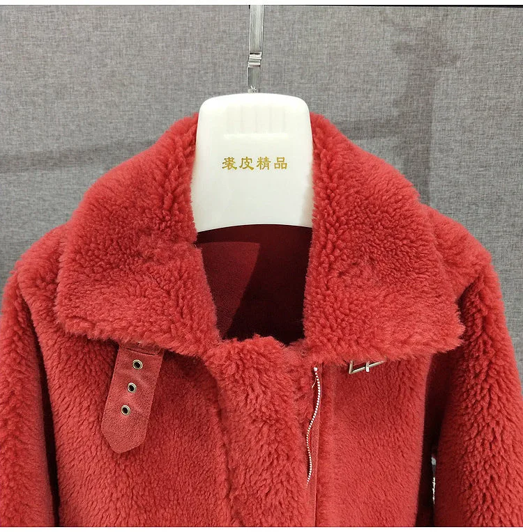 Женское пальто из искусственного меха, большие размеры, мотоциклетная 30% шерсть, овчина, шубы и куртки, новинка, модная женская одежда