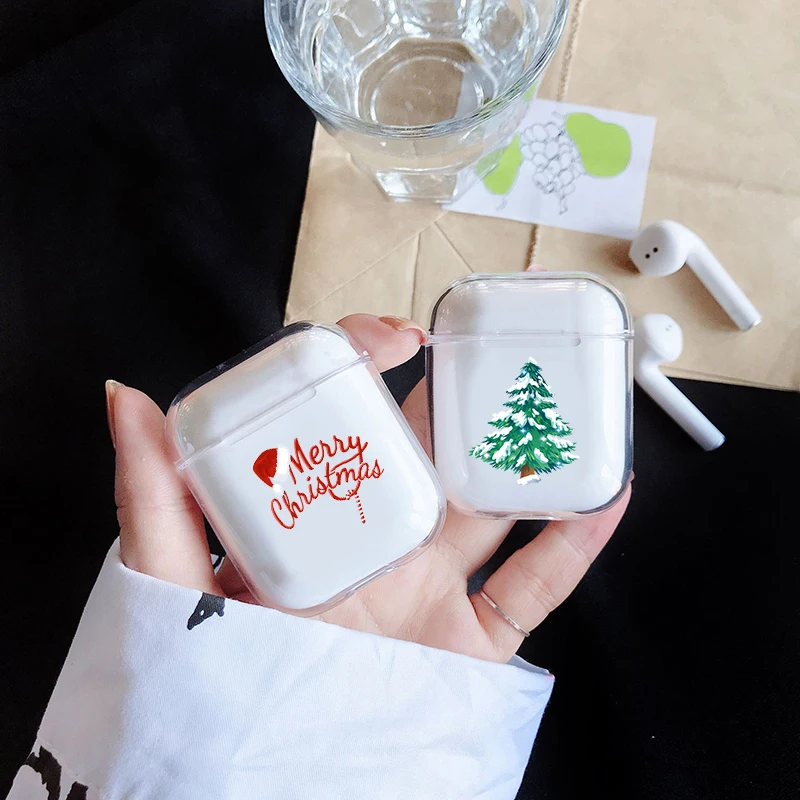 Чехол для наушников с рождественской елкой для Apple airpods, Модный чехол с изображением Санта Клауса Air Pods, прозрачный жесткий чехол