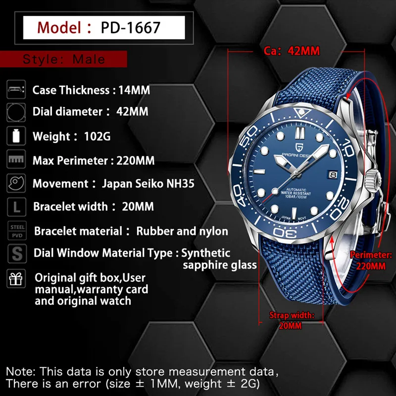 PAGANI Design Top Brands Blue Men Watches 2021 New 007 commander Men Watch Fashion  waterproof 100M wristwatch Japan NH35 1667