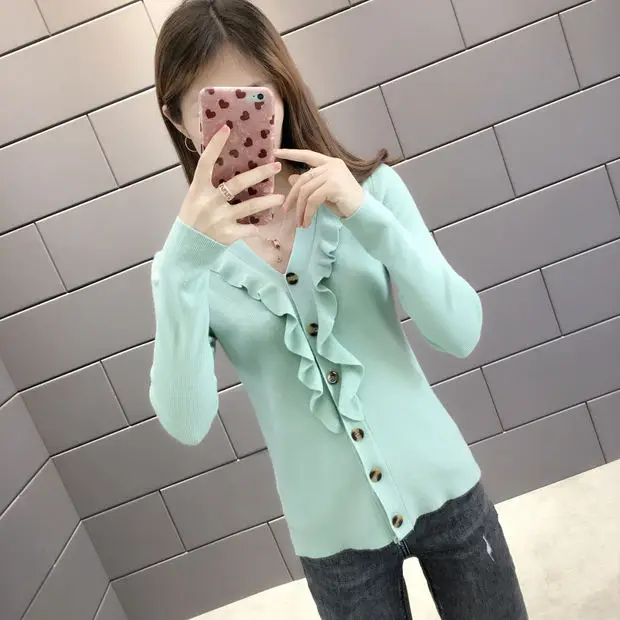 Cardigan Feminino Sweater Women 9300 Make The New Fungus And Heart Render Unlined Upper Garment Of 32-1 / F, 4 Row Shelves