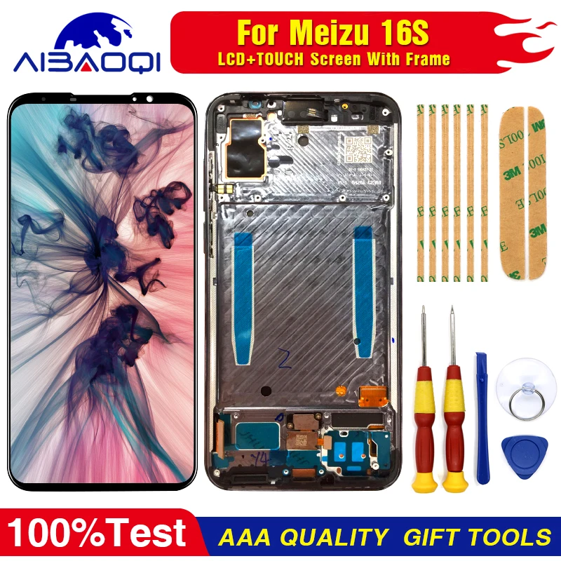 

AiBaoQi Original For 6.0" Meizu 16S 16 S LCD Display Screen+Touch Panel Digitizer For Meizu 16S AMOLED LCD Display with frame