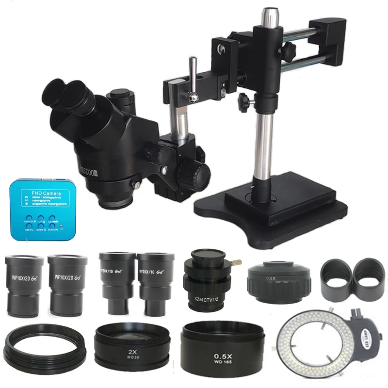 3.5X-90X Boom doble Zoom Simul de Trinocular Microscopio estéreo 38MP HDMI-Comp USB Microscopio Cámara reparación PCB de teléfono herramientas