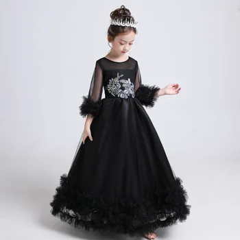 

Black Children Chinese wedding Cheongsam Dress Girl China qipao Kids Princess Party Evening Dresses Winter prom Gown Costume