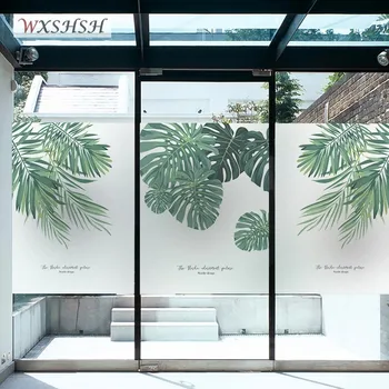 

Custom Size Static Cling Window Film Green Leaf Pattern Sun-Block Privacy Protection Home Decoration Removable Frosted Tint-Film