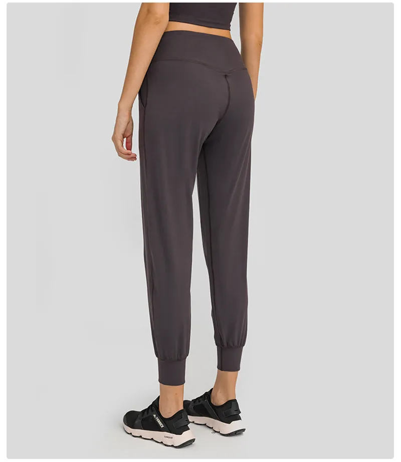 Lulu Women Sports Pants Slim Yoga Leggings Fintess Clothing Breathable Loose Drawstring Straight Tube With Pockets For Jogging