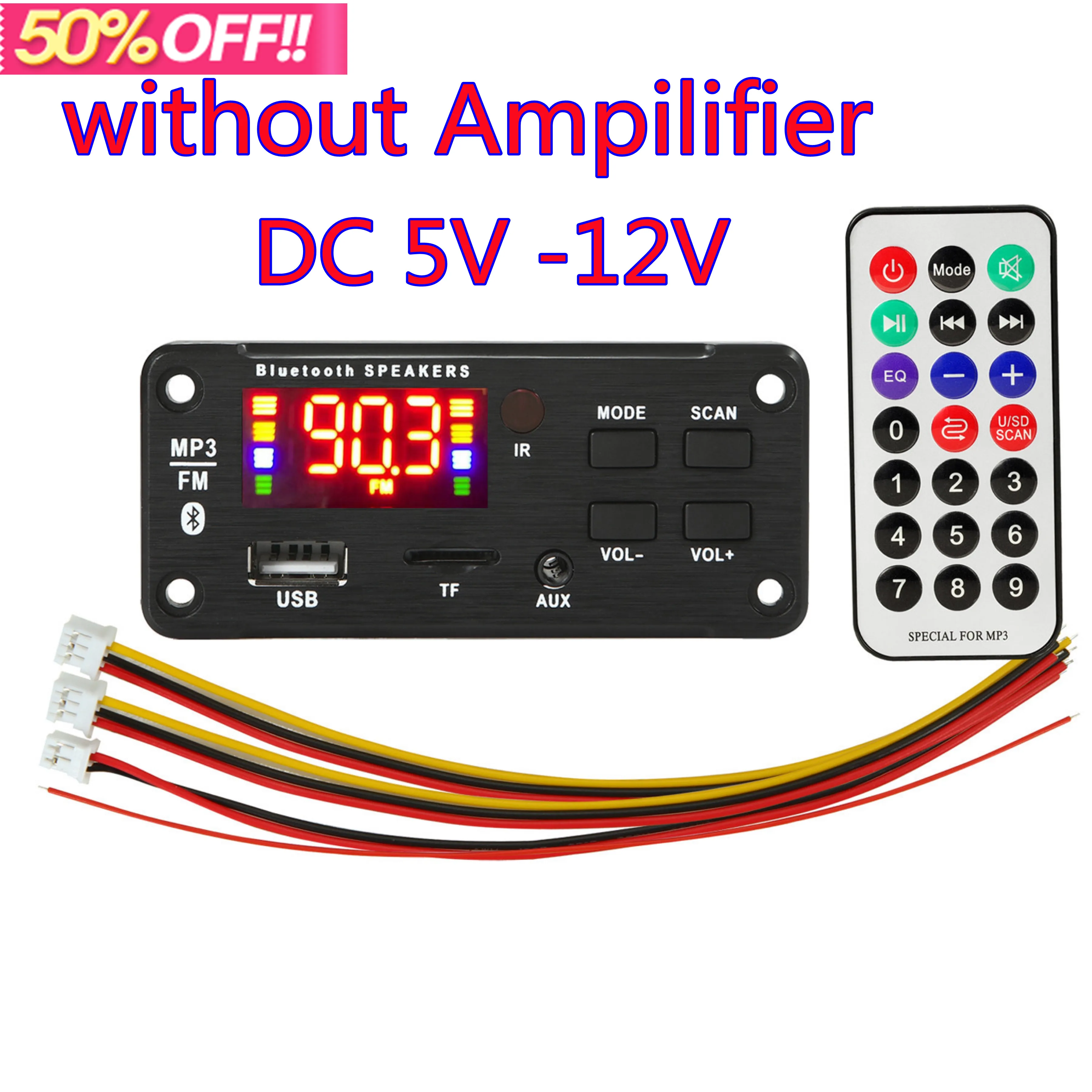 Placa amplificadora 50W  Player Decoder Board 5V-18V Bluetooth-compatible 5.0 Car FM Radio Module TF USB AUX WMA Player Decode