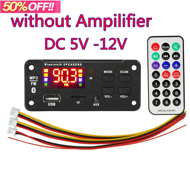 Placa amplificadora 50W  Player Decoder Board 5V-18V Bluetooth-compatible 5.0 Car FM Radio Module TF USB AUX WMA Player Decode NO 50w