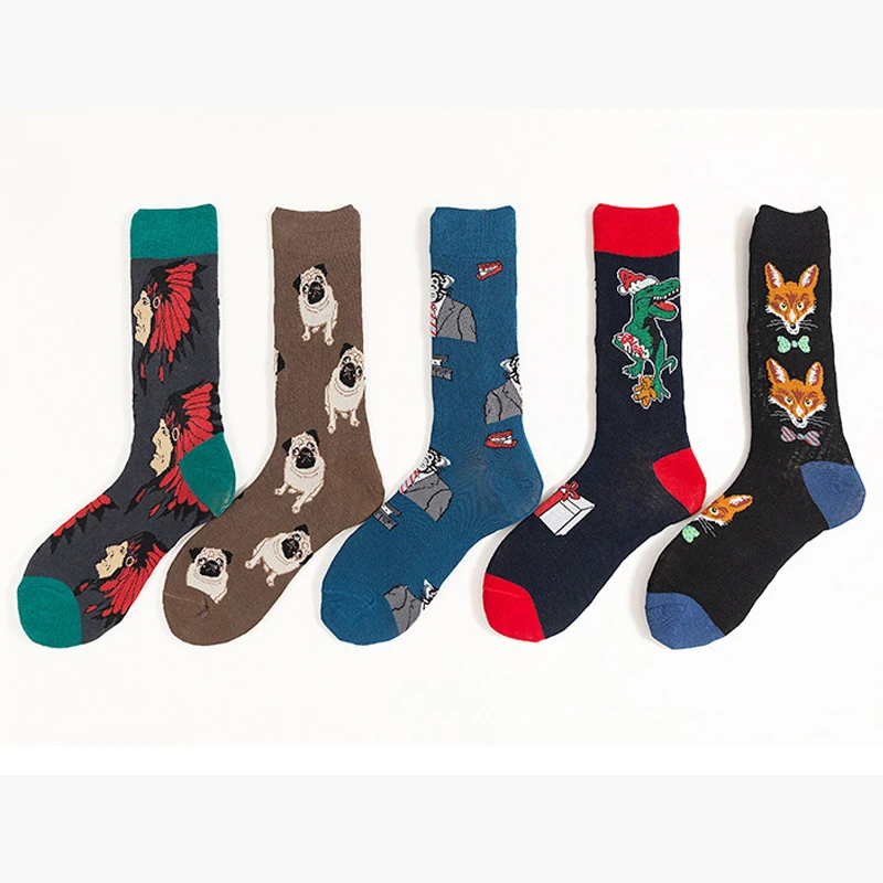 Cartoon Animal Pug Fox Streetwear Skateboard Funny Pattern Novelty Winter Female Cotton Socks Warm Short Happy Women Men Socks