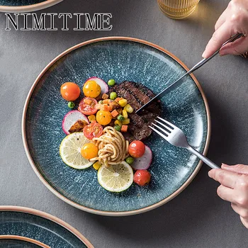 

1PC European Style Ceramic Western Steak Dish Family Fish Dish Antique Flat Plate Soup Salad Dnnier Plate Tableware