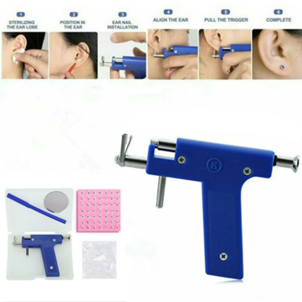 Ear Body Piercing Tool Kit Ear Nose Navel Gun Machine With 98pcs Studs Tool