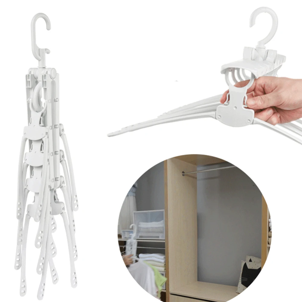 Clothes Hanger Folding Retractable Closet Storage Organizer 360° Swivel Hook