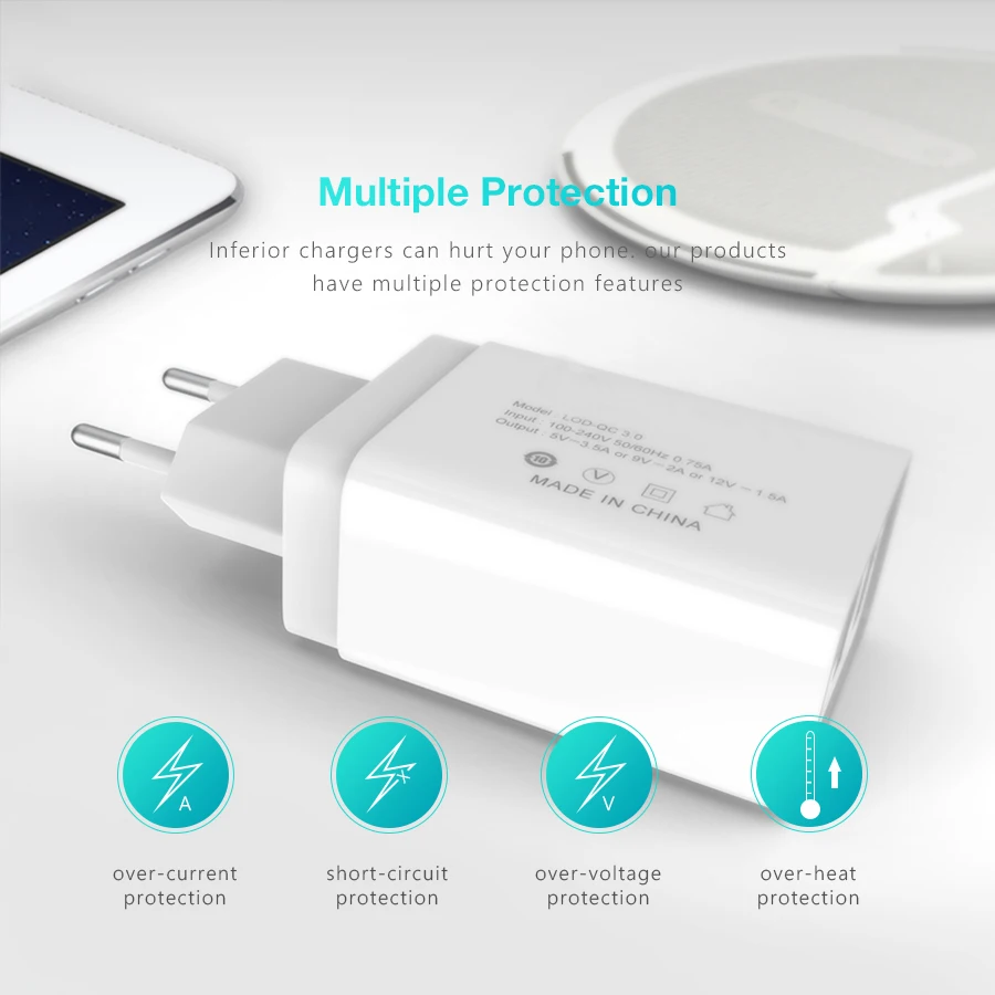 FBYEG зарядное устройство для мобильного телефона, тройное USB зарядное устройство, штепсельная вилка европейского стандарта, быстрая зарядка для iPhone, samsung, Xiaomi, huawei