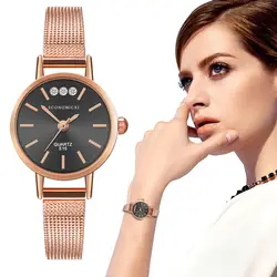 Роскошные темпераментные женские часы розовое золото кварцевые тонкие и легкие из нержавеющей стали сетчатый браслет женские часы relojes para