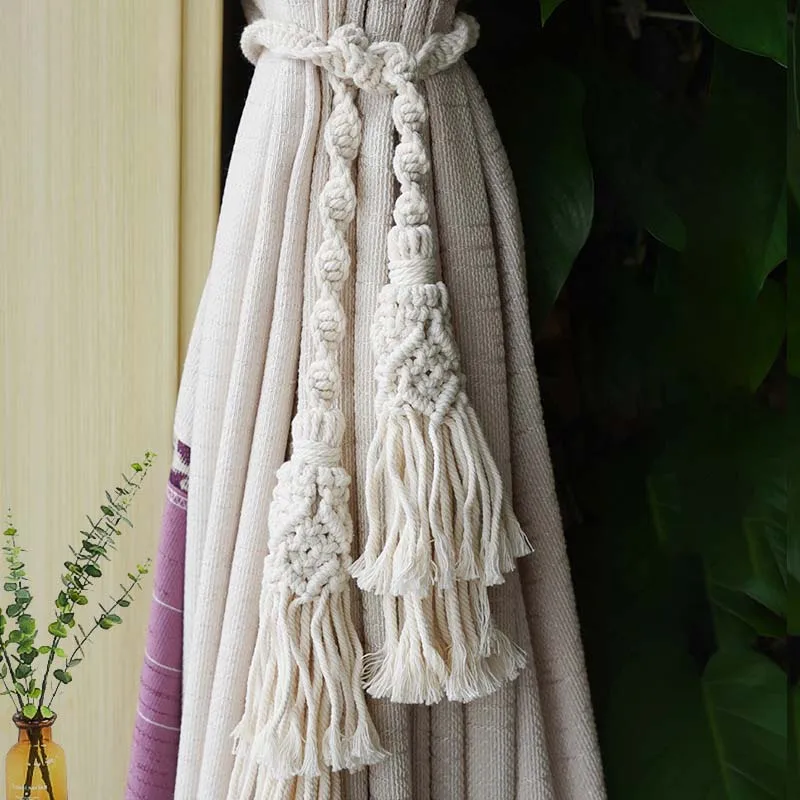 Handmade Macrame Curtain Tiebacks Cotton Tassel Clips Rope Straps Holdbacks Holder Accessory For Home Decoration | Дом и сад