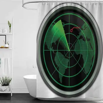 

Shower Curtains x Long Fabric Airplane,Military Radar Screen Global Defense Danger Detecter Scanner Signal System Print,Green
