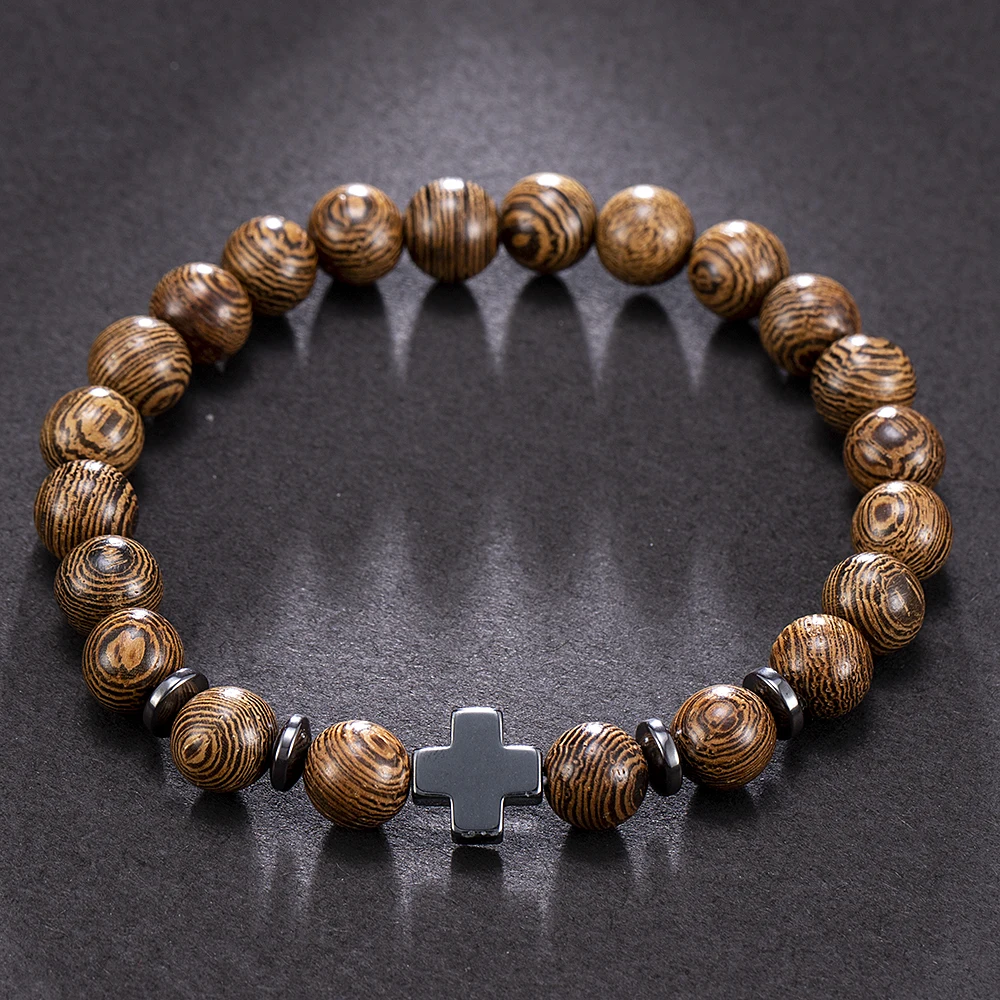 Новые модные женские и мужские браслеты из гематита дерева эластичные бусин для