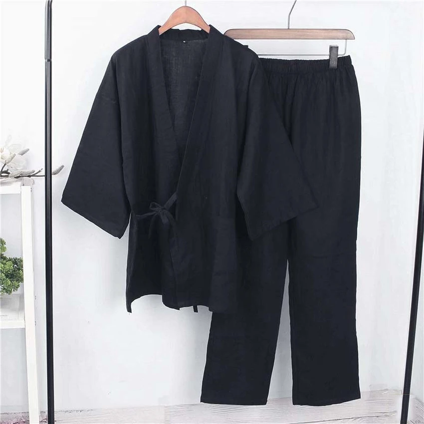 Color6 Хлопковое японское кимоно, одежда для сна для самураев, мужские топы Haori+ штаны, комплект одежды, традиционная Мужская пижама-кимоно, ночная рубашка Jinbei - Цвет: Color6