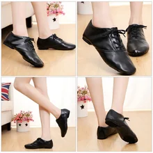 Детская танцевальная обувь из искусственной кожи с мягкой подошвой для взрослых, джаз, черная обувь низкого покроя, Детская Нескользящая танцевальная обувь, танцевальная одежда, размер 28-45