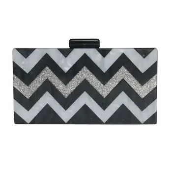 

Women Striped Patchwork Clutch Evening Bag Bridal Party Acrylic Handbag Purse 517D