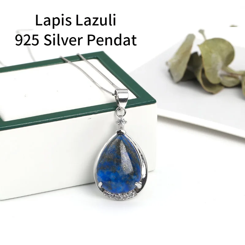 JD 1 шт. форма капли воды натуральный розовый кристалл кварца камень кулон 925 Серебро DIY Fit Ожерелья для ювелирных изделий - Окраска металла: Lapis Lazuli