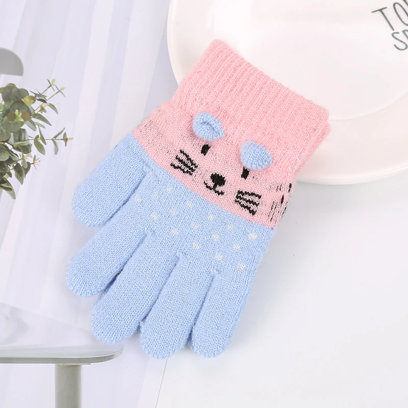 baby accessories doll	 Cute Cartoon Cat Gloves 2022 Winter Thick Knitted Boys Girls Mittens Children Full Finger Warm Gloves For Kids 3-7 Years Old baby stroller accessories Baby Accessories