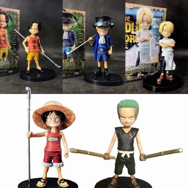 

One Piece Childhood Luffy Sabo Ace Sanji Zoro Kid Ver. PVC Action Figure OP Cute Collectible Model Toy 12cm