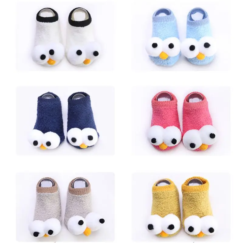 Infant Baby Cute Big Eyes Winter Warm Coral Velvet Non Slip Short Slipper Socks E65D